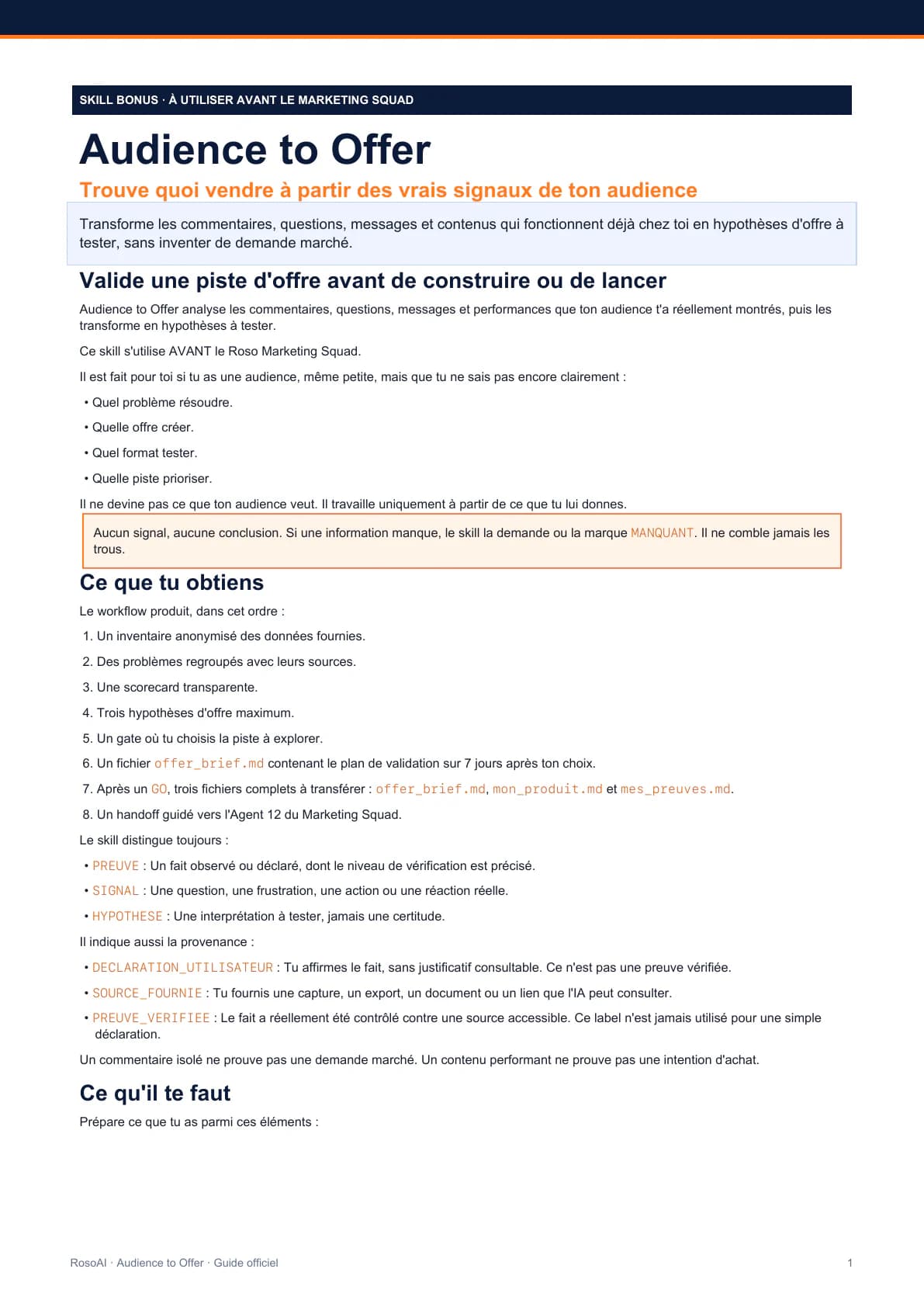 Première page : Guide Audience to Offer
